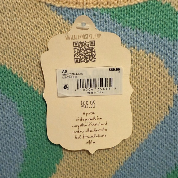 NWT Altar’d State Oversized Blue Green Ivory Wave Sweater Medium Brand New - Picture 3 of 7